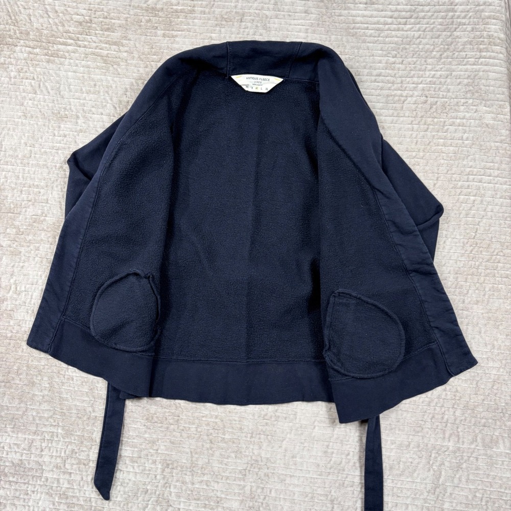 J.Crew Antique Fleece Navy Blue Shawl Collar Belted Wrap Cardigan Jacket Medium - Picture 3 of 8